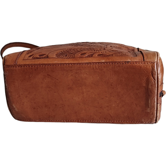 Force Ten Classic Floral Hand Tooled Leather Crossbody Bag Zip Closure Lined - Picture 6 of 14